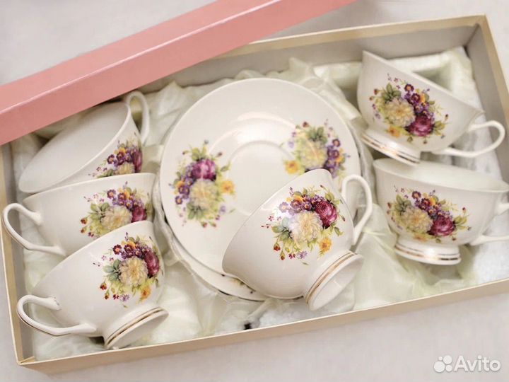 Набор чайный, 6 пар, фарфор