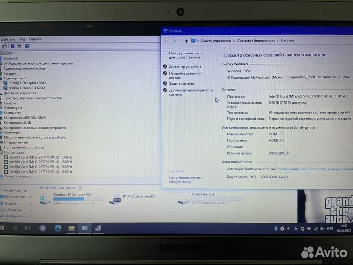 Игровой ноутбук Samsung i3/8gb/2видеокарты/SSD+HDD