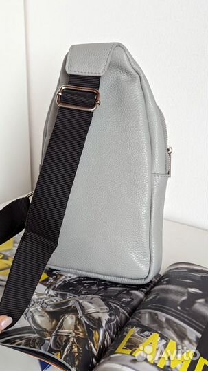 Серая мужская сумка из натуральной кожи Новая