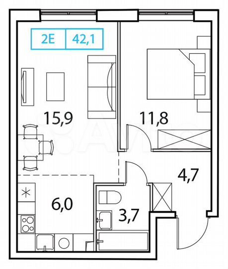 2-к. квартира, 42,1 м², 16/17 эт.