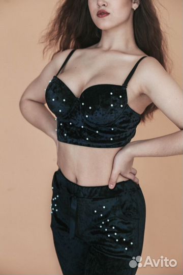 Бархатный брючный костюм бюстье + брюки