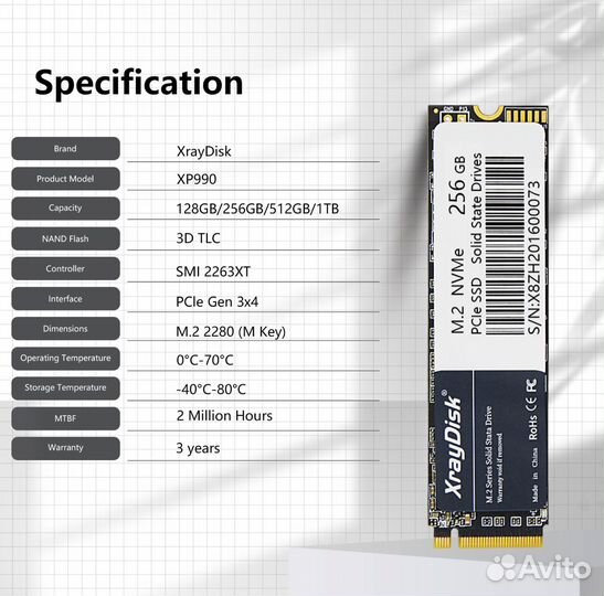 SSD диск XrayDisk M.2 PCIe nvme 1TB Pro 2280