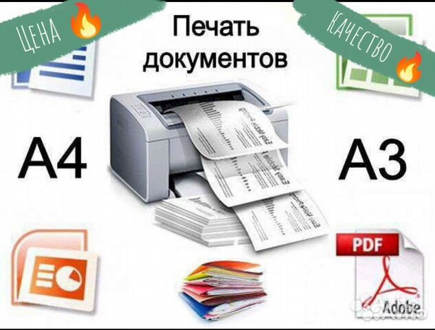 Печать А4 А3 цветная, черно-белая в Москве | Услуги | Авито