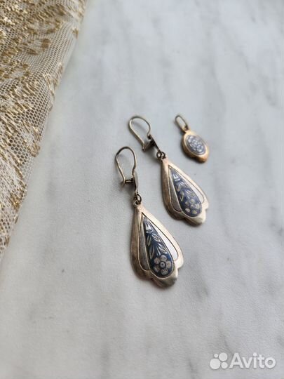 Украшения серьги,кулон серебро 875 проба 