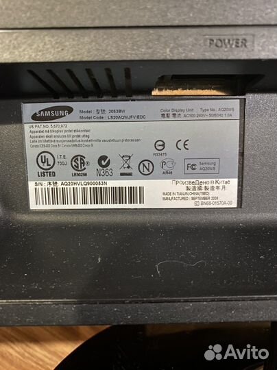 Монитор samsung syncmaster 2053 BW 20” на запчасти