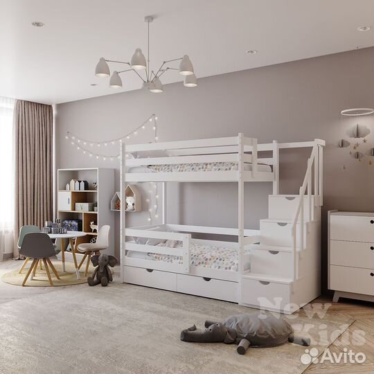Детская двухъярусная кроватка с лестницей комодом