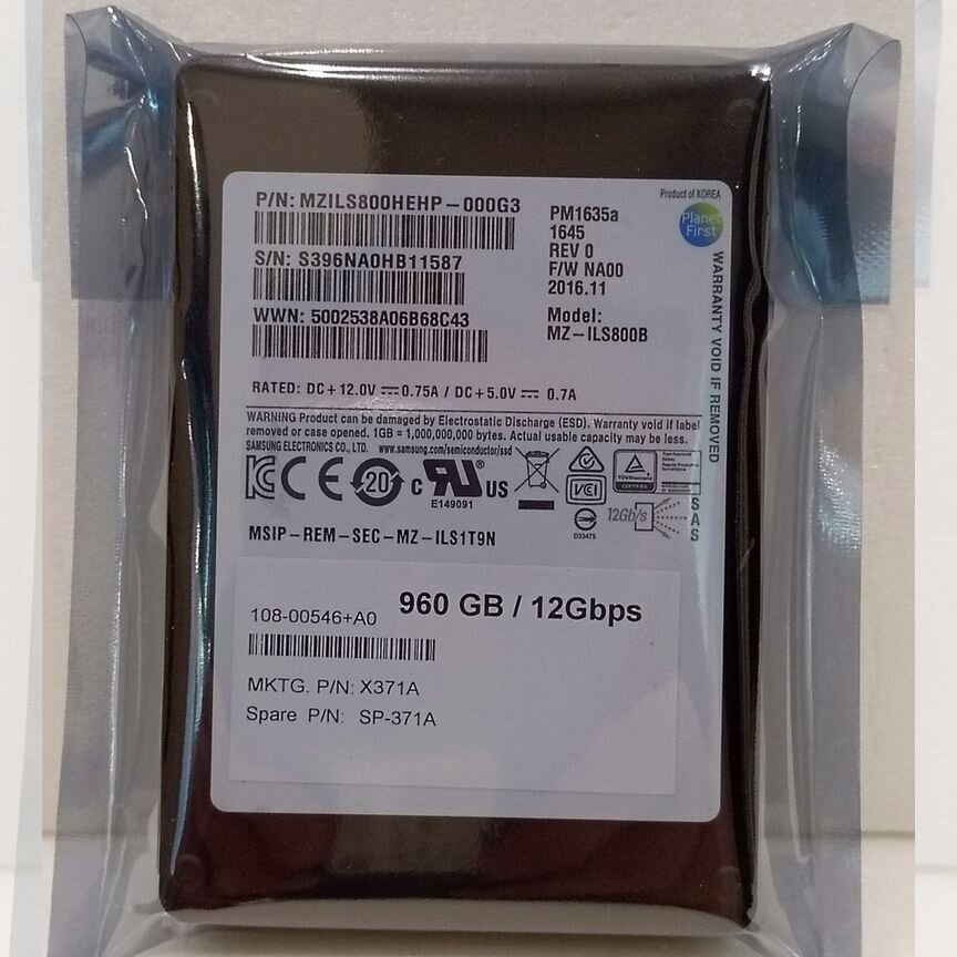 [X371A] Ssd Netapp 960gb Pm1635a 2.5 Mzils800hehp-00 X371a