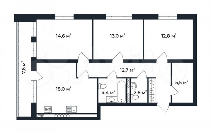 3-к. квартира, 87,4 м², 4/5 эт.