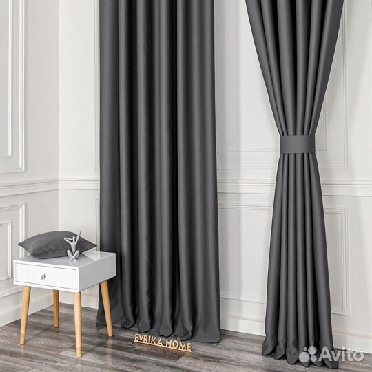 Комплект портьер блэкаут Марсель Темно-серый шторы