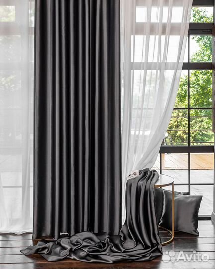 Портьеры глянцевые Аврора Графит шторы