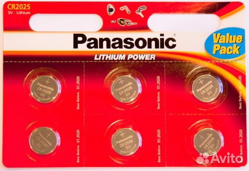 Батарея Panasonic CR2025 в наборе 6 шт
