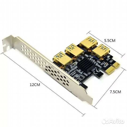 Райзер-карта PCI-E Express с 1x на 4 USB 3,0