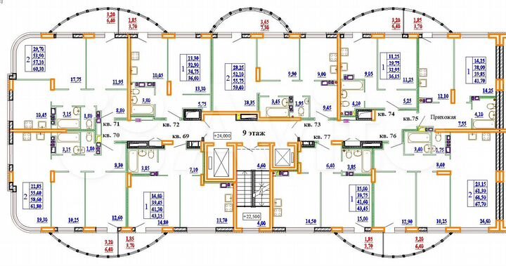 2-к. квартира, 67,7 м², 9/11 эт.