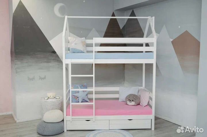 Двухъярусная кровать-домик classic (белая)
