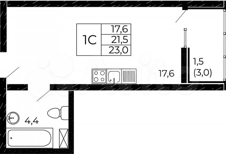 Квартира-студия, 23 м², 14/19 эт.