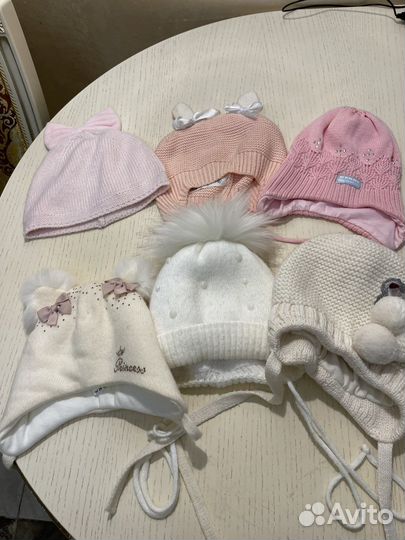 Шапочки для девочки с 3 мес до 1 года. Зима, весна