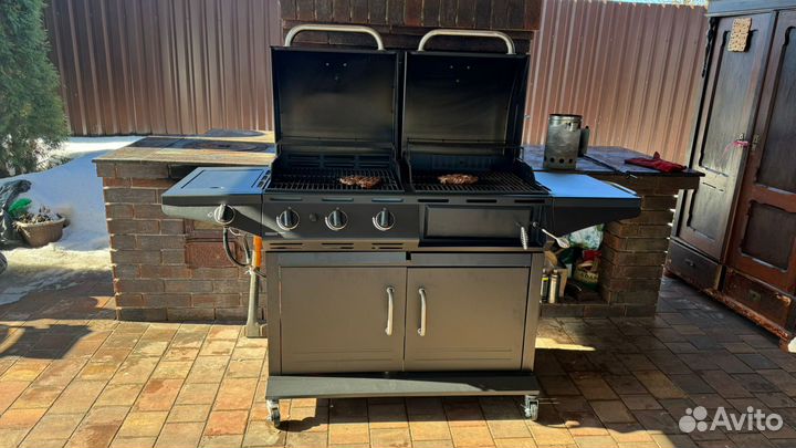 Газовый гриль+уголный гриль+боковая грелка