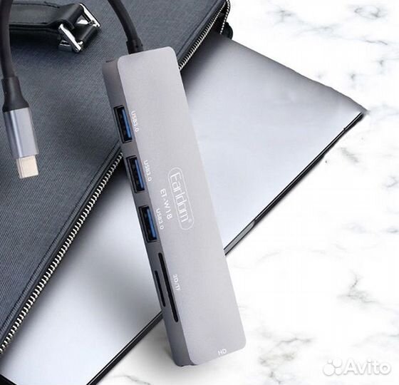 USB Type-C хаб 6в1 W18 USB 3.0 + SD TF Card + hdmi