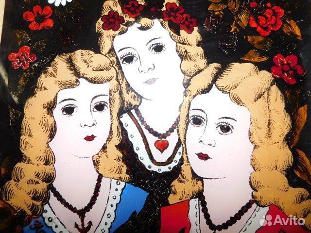 Старинная картина на стекле Вера, Надежда, Любовь