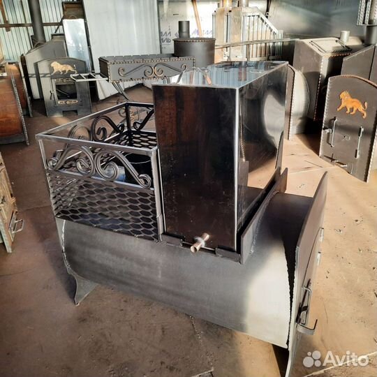 Печь +бак для бани с топкой из предбанника