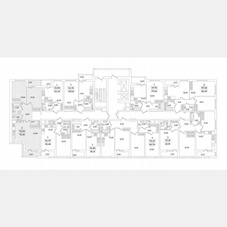 2-к. квартира, 76,2 м², 11/17 эт.