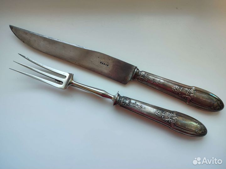 Антиквариат. Серебро 19век Нож и вилка для мяса