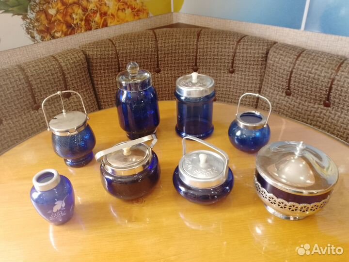 Чайница сахарница синее стекло СССР