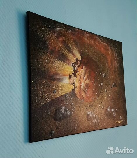 Космическая картина акрилом. Галактика / Астероиды