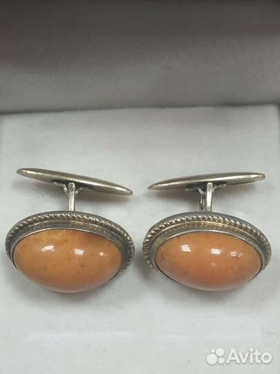 Запонки с янтарем СССР 875 пробы