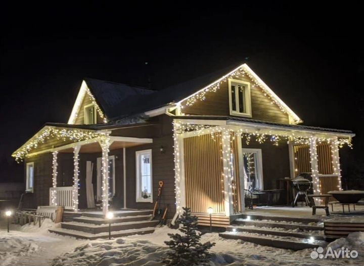 Украшение домов гирляндами бахрома, неон / Химки