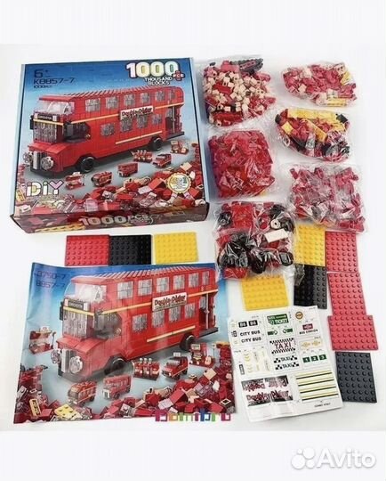 Конструктор Автобус красный 1000 элементов 6в1