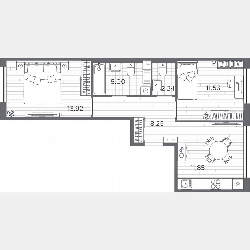 2-к. квартира, 52,8 м², 4/5 эт.