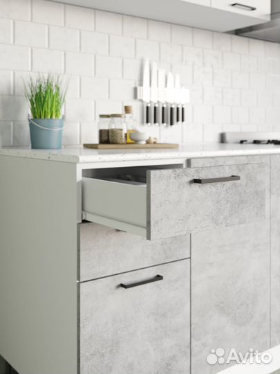 Кухонный Гарнитур Дуся (Белый бриллиант-Цемент) 2м