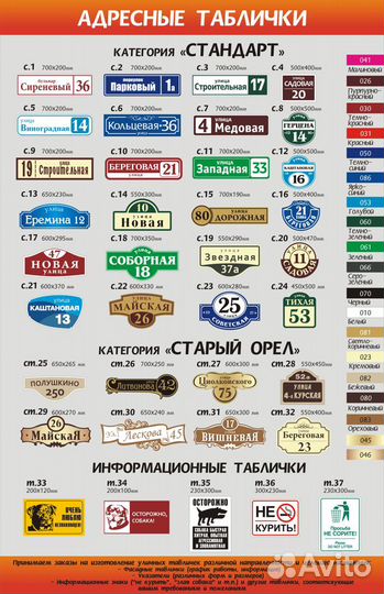 Изготовление адресных табличек в Орле