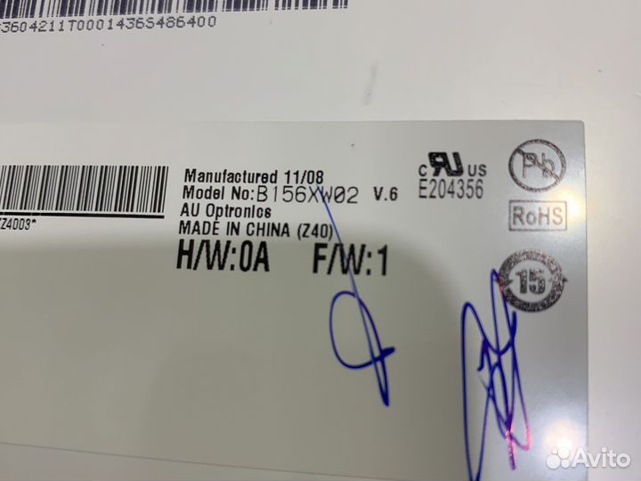 Матрица 15.6 40pin толстая b156xw02 v.6
