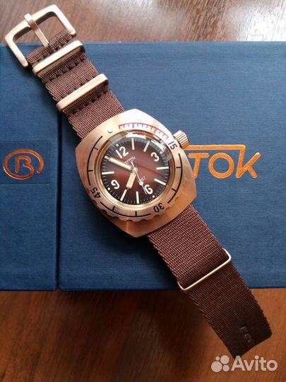 Часы Восток бронза бочка 1967 шоколад