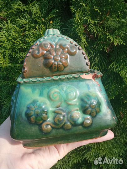 Винтажная шкатулка СССР зелёная Сказка неидеальна