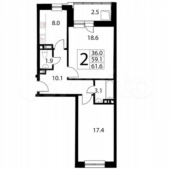 2-к. квартира, 61,6 м², 14/17 эт.