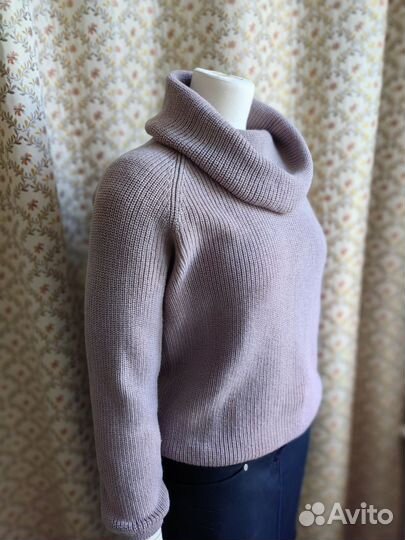 Свитер сиреневый 50 воротник хомут шерсть 100%