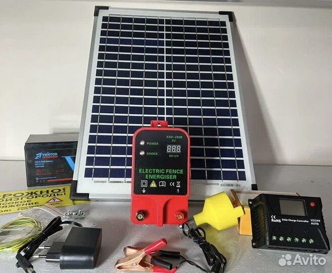 Комплект электропастух + солнечная панель 60W