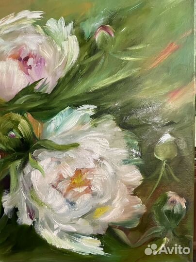 Белые пионы. Картина маслом