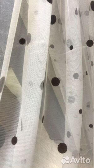 Ткань тюль сетка в черный горошек