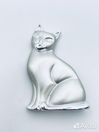 Винтажная брошь кошка в серебристом США 80е