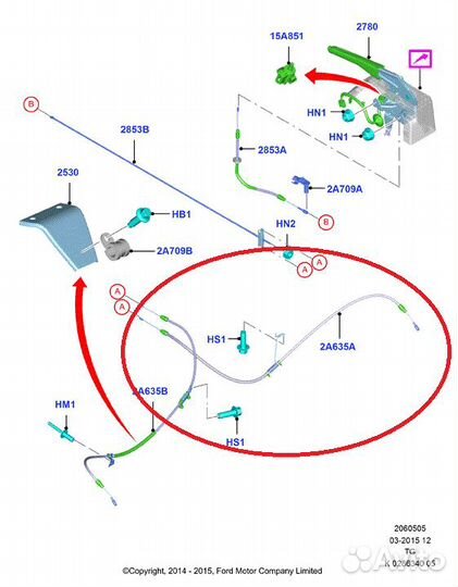 Трос ручника зад прав ford transit 2014 2221691