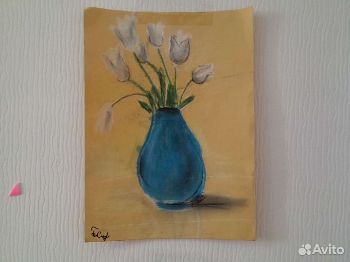 Картина из сухой пастели ваза с цветами