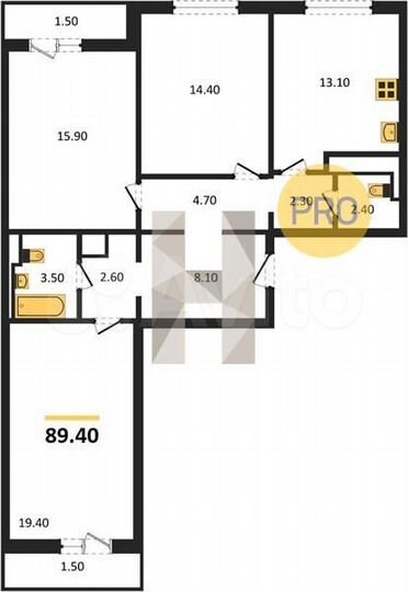 3-к. квартира, 89,4 м², 18/18 эт.