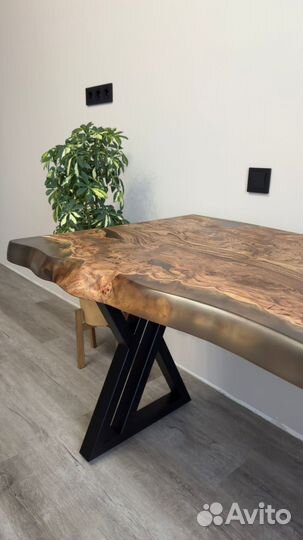 Стол гарнитур эпоксидная смола слэб карагач дуб