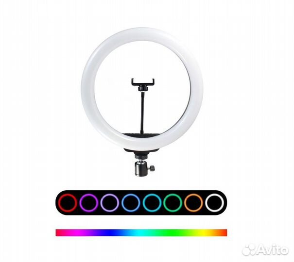 Цветная кольцевая лампа 33см со штативом 2м