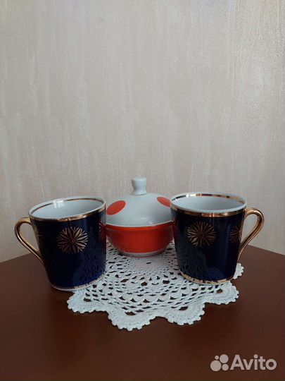 Чашки и масленка, фарфор, Довбыш