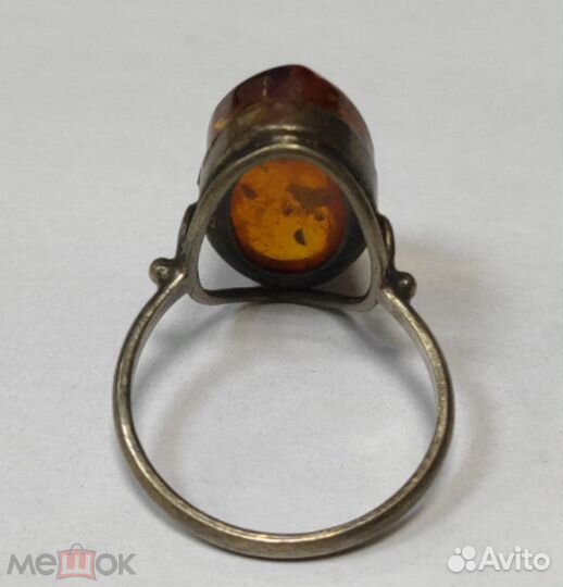 Кольцо серебряное Ag 875 с янтарем. 3,8 грамм